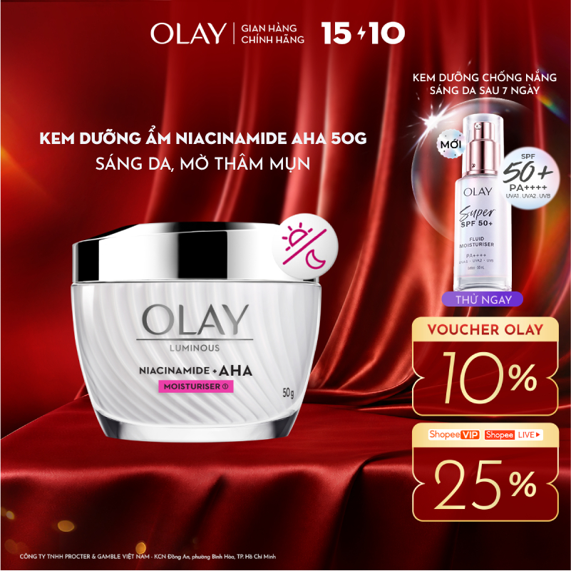 Kem Dưỡng Ẩm OLAY LUMINOUS NIACINAMIDE AHA Sáng Da, Mờ Thâm Mụn 50G