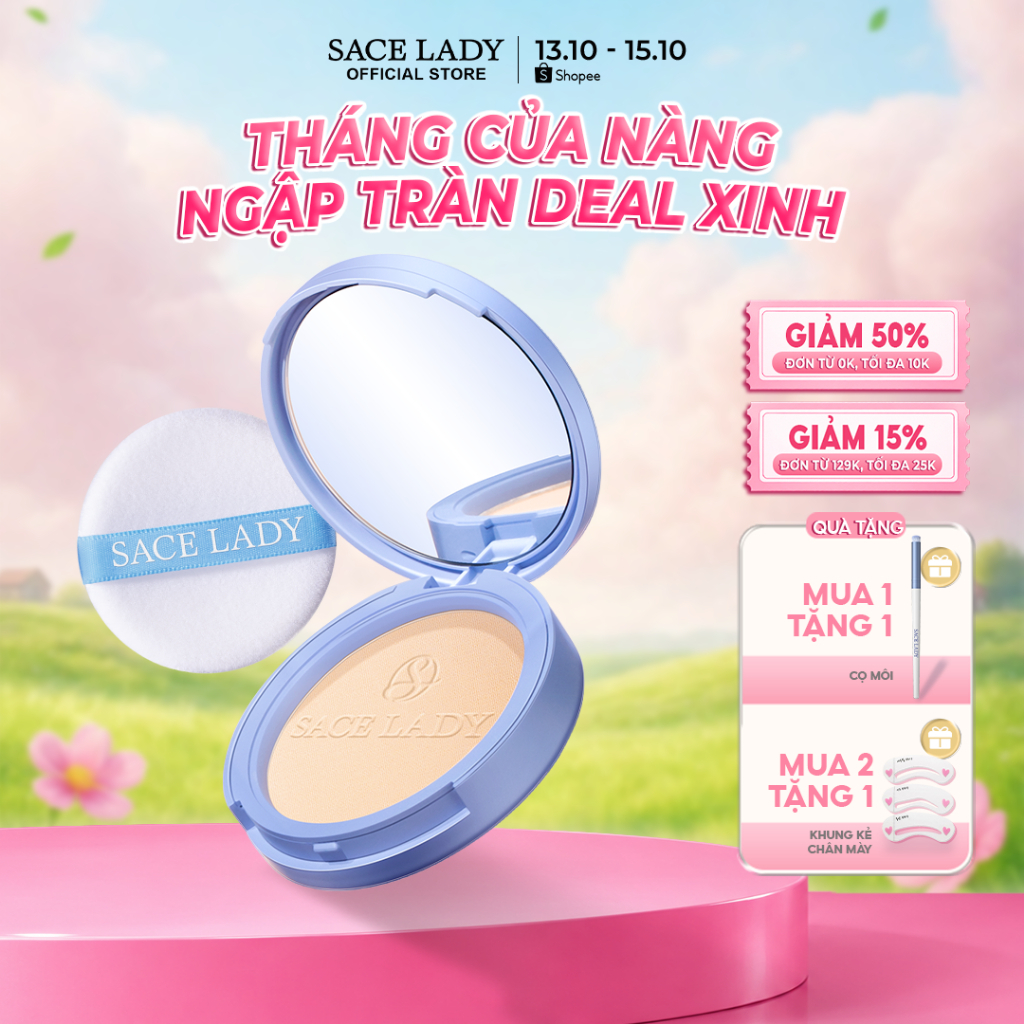 Phấn Phủ SACE LADY Kiềm Dầu Dộ Che Phủ Cao Lâu Trôi Kháng Nước  với 3 màu tùy chọn 10g