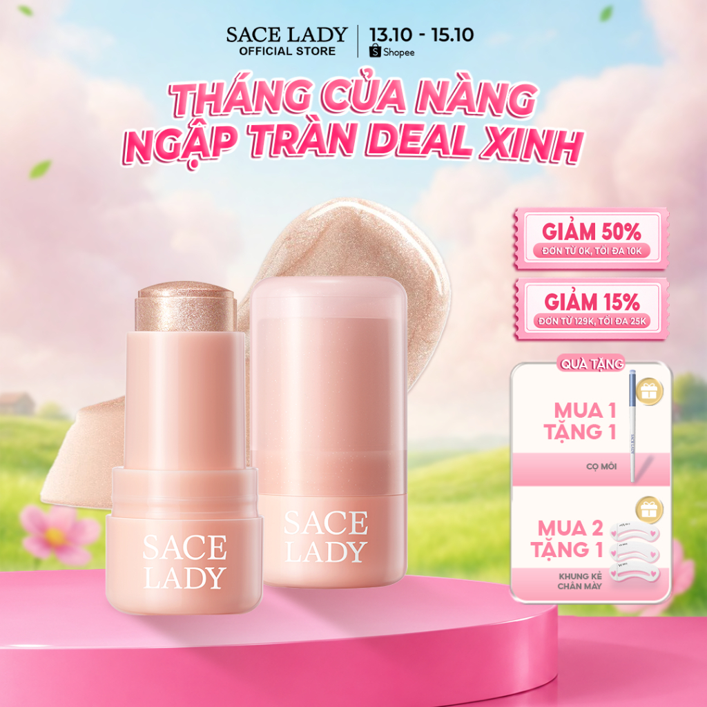 Bắt Sáng Highlight SACE LADY Dạng Thỏi  Nước Rạng Rỡ Lâu Trôi Phát Sáng Kết Cấu Thạch độc đáo 8g