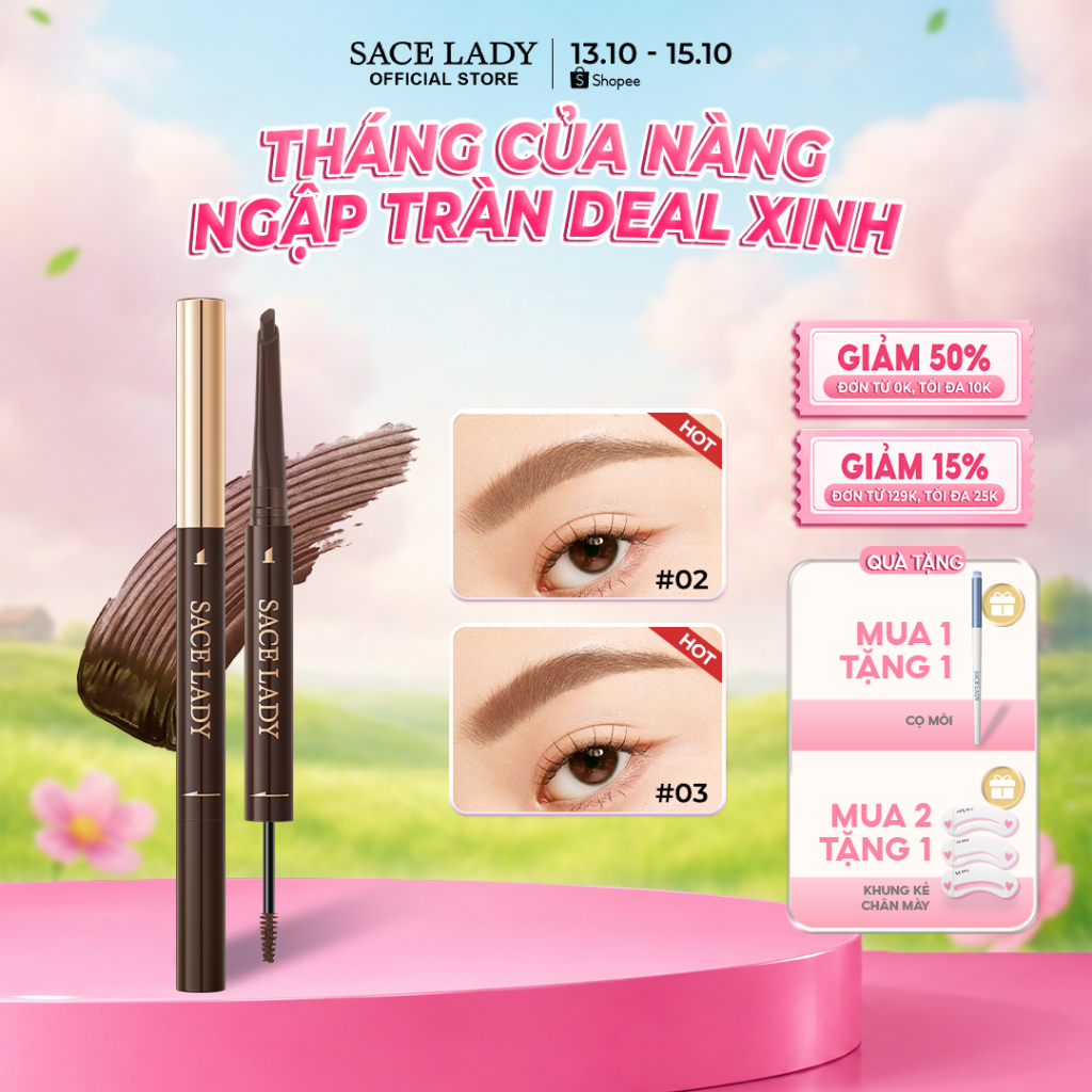 SACELADY Bút kẻ mày kết hợp Mascara chân mày 2 in 1 kháng nước tạo lông mày rậm lên màu đều 0,95g