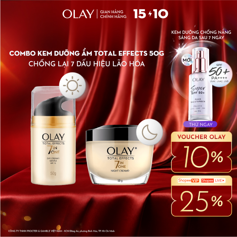 Bộ Kem Dưỡng OLAY TOTAL EFFECTS Ngày & Đêm Phục Hồi & Ngăn 7 Dấu Hiệu Lão Hóa 50G X2