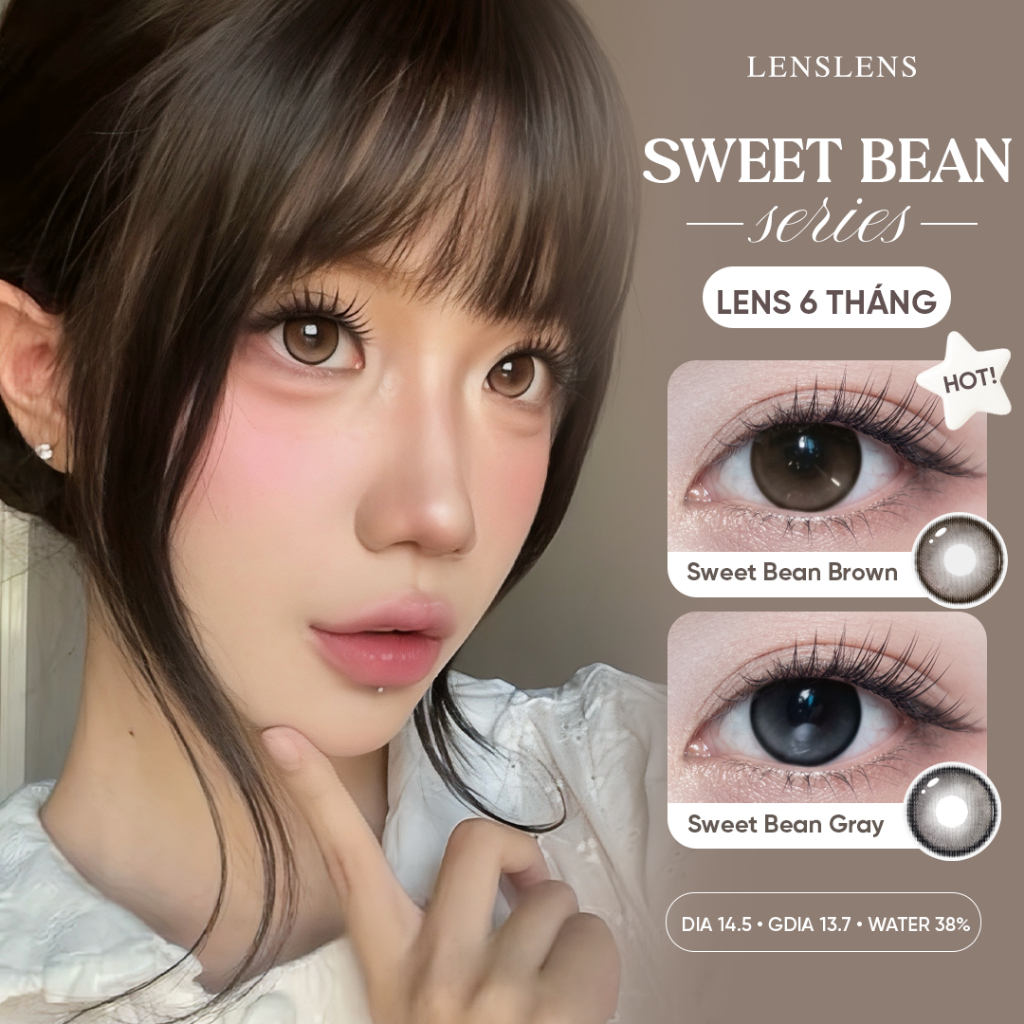 BST Lens Mắt Kính Áp Tròng Sweet Bean Brown/Gray Hiệu Ứng Mắt To Tự Nhiên Đi Học Hằng Ngày 14.5mm [T4A15]