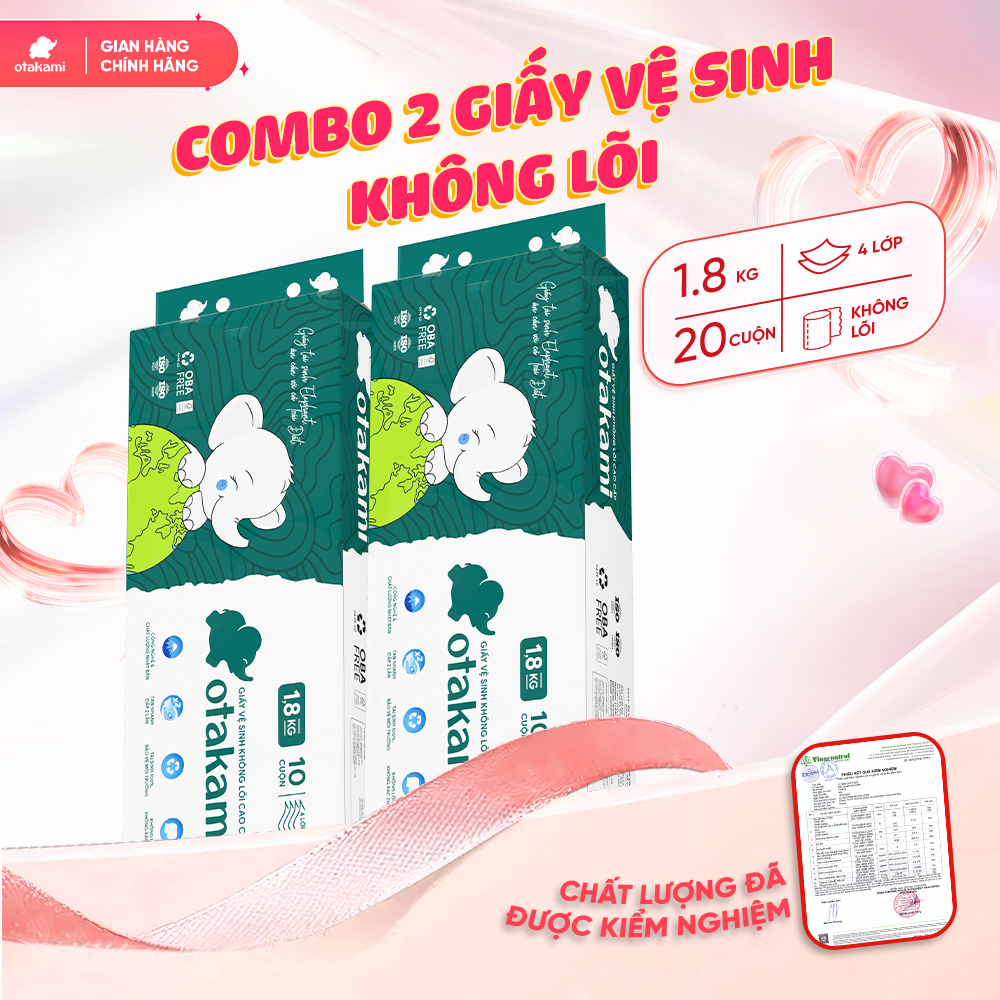 [Combo 2] Giấy Vệ Sinh Tái Chế Cao Cấp OTAKAMI 10 Cuộn 4 1.8kg Lớp Tan Nhanh Không Tắc Bồn Cầu