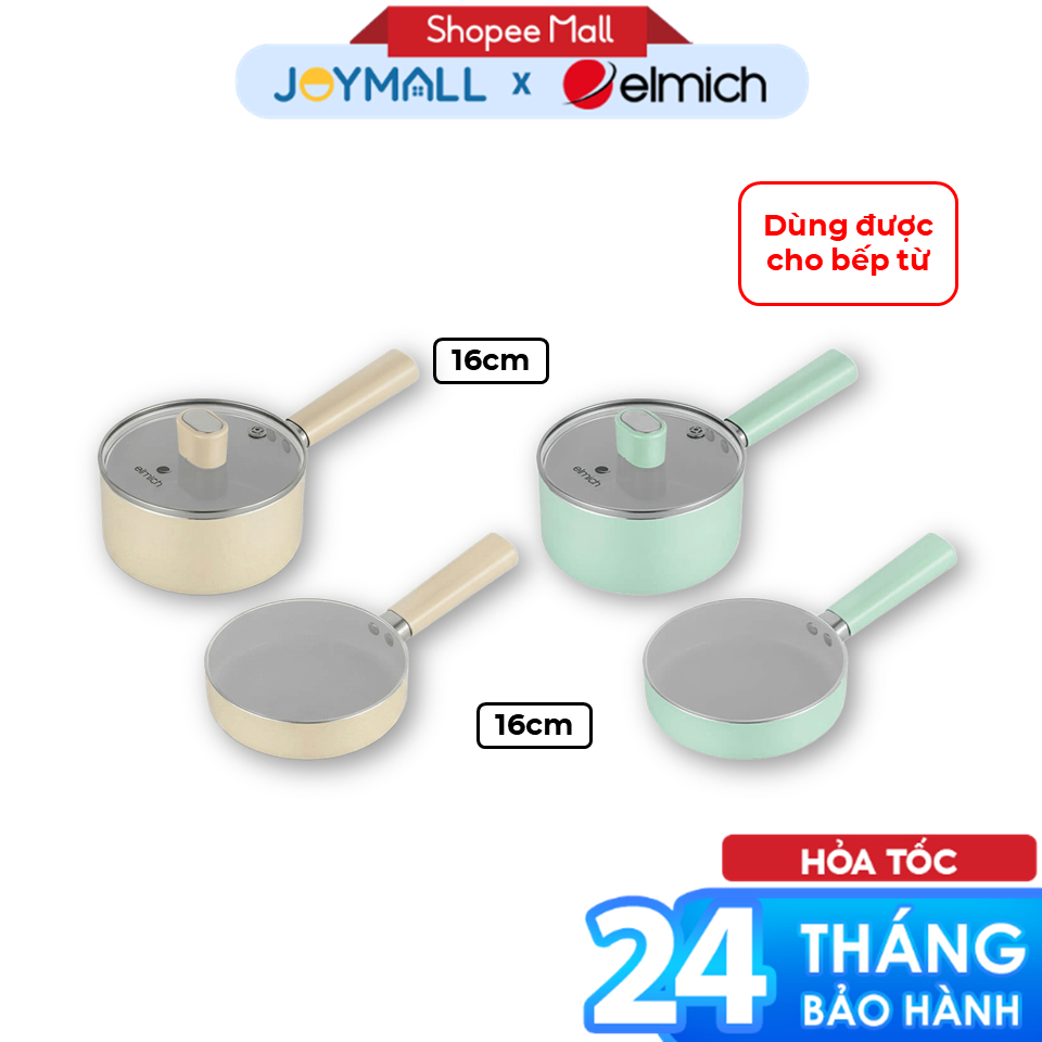 Bộ chảo quánh chống dính sứ Elmich Baby EL-1168, Hàng chính hãng, đáy từ - JoyMall