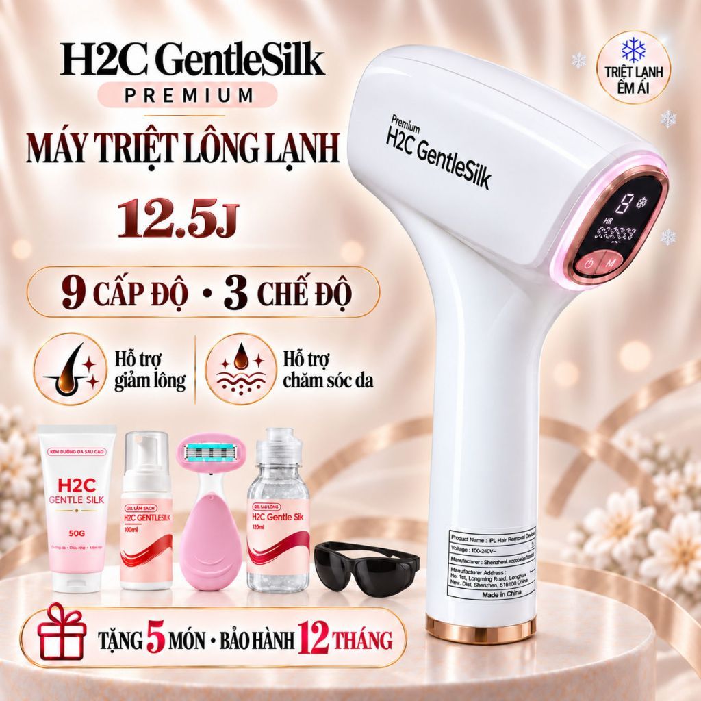 Máy triệt lông lạnh mini cao cấp 9 cấp độ công nghệ IPL đèn thạch anh H2C Gentlesilk phiên bản cao cấp nhất mức độ S