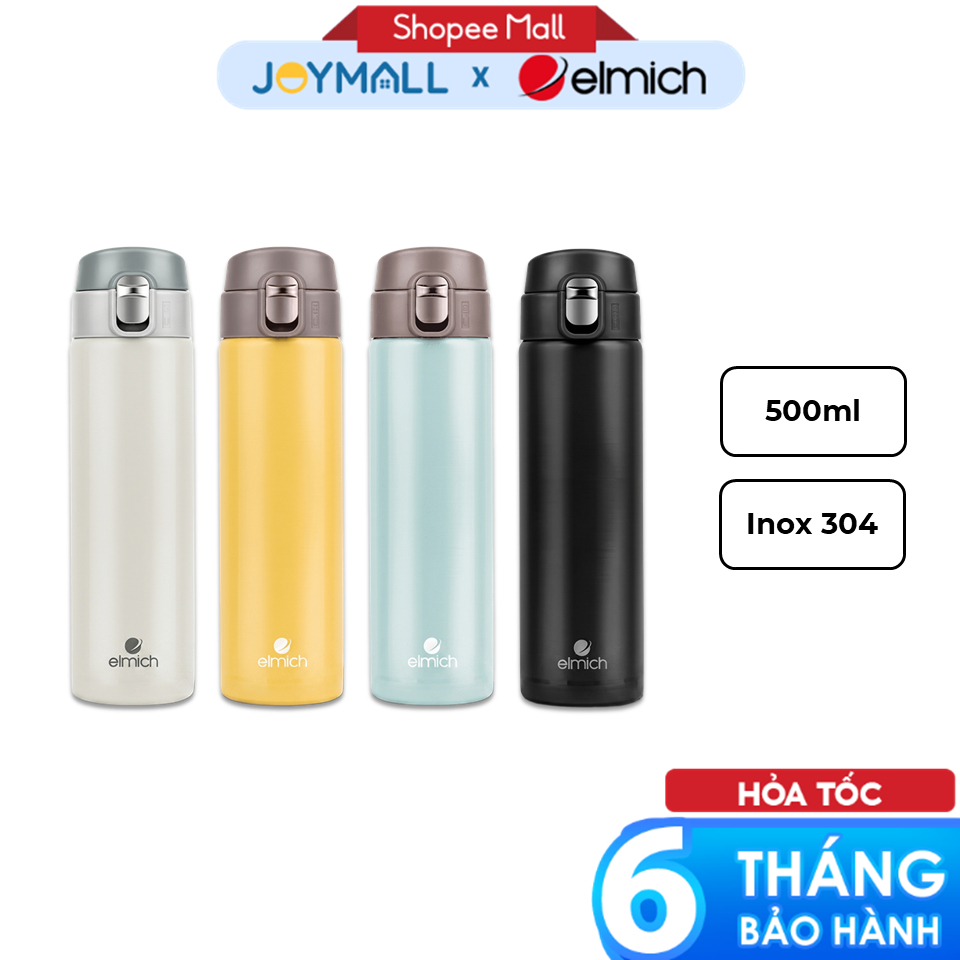 Bình giữ nhiệt Elmich EL8295 500ml, Hàng chính hãng, thép không gỉ inox 304 nắp bật 1 chạm - JoyMall