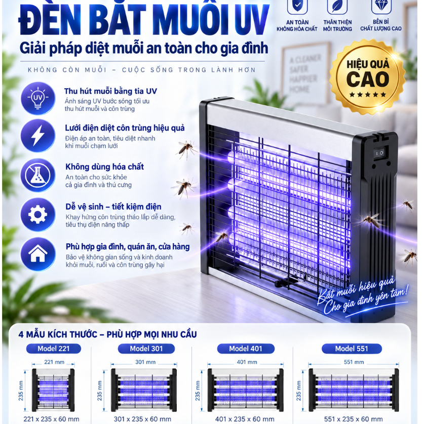 Đèn Bắt Muỗi UV, Đèn Diệt Côn Trùng Lưới Điện Để Bàn Hoặc Treo, Nhiều Kích Thước
