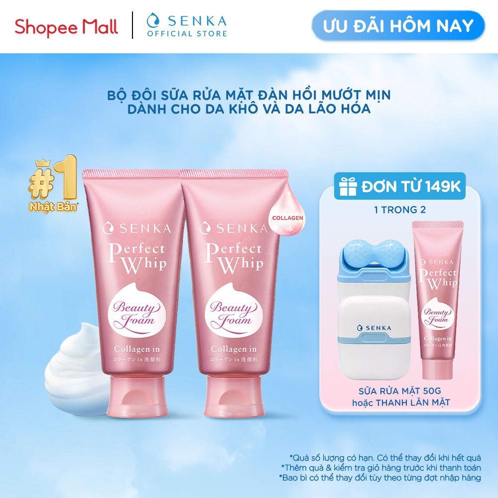 Bộ 02 sữa rửa mặt đàn hồi mướt mịn SENKA PERFECT WHIP collagen in 120g/chai