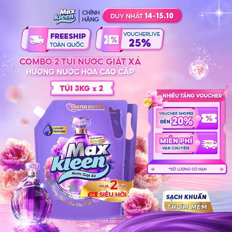 Combo 2 Nước Giặt Xả MaxKleen Hương Nước Hoa Cao Cấp