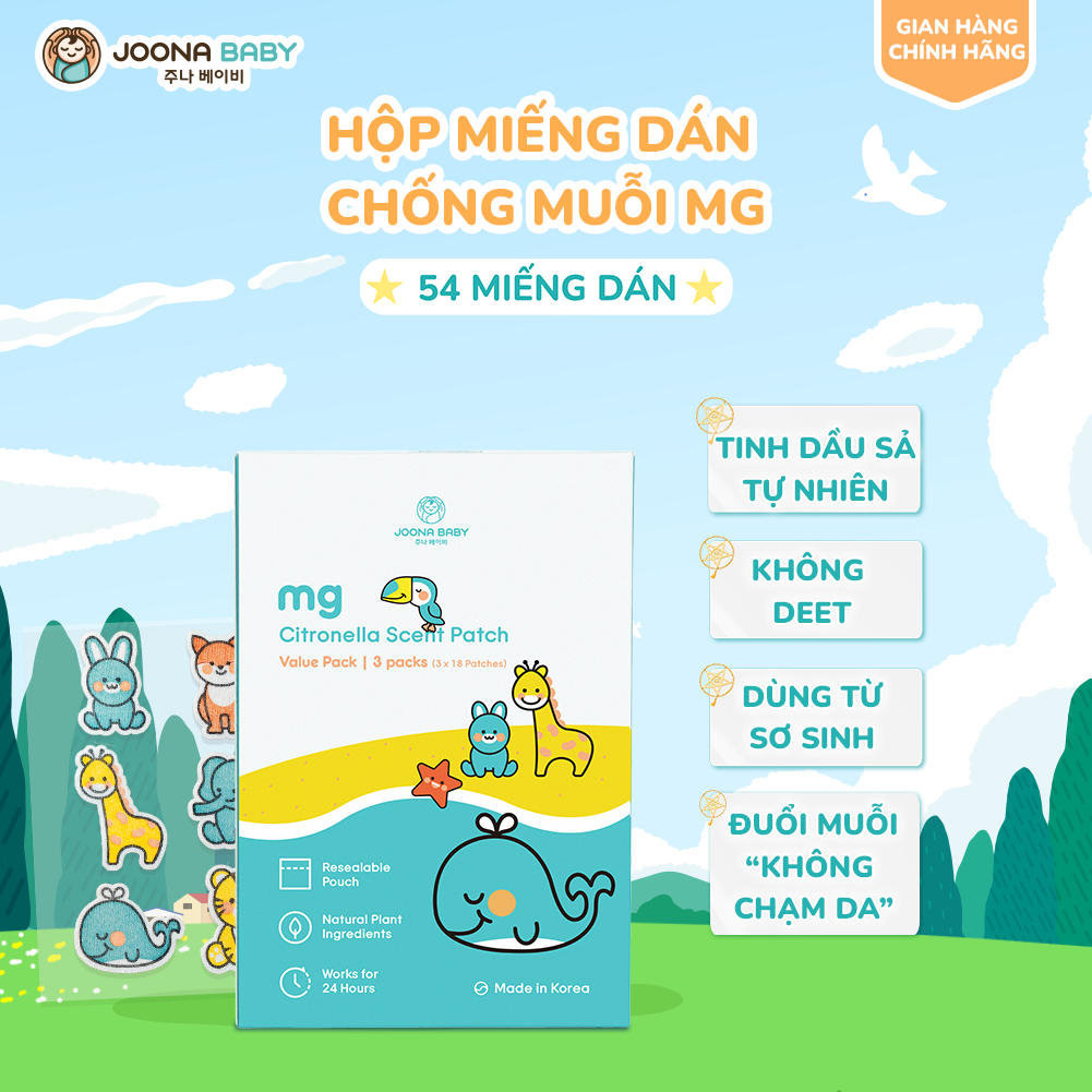 [Tặng quà] Miếng Dán Muỗi Cho Bé Sơ Sinh mg nhỏ Hàn Quốc – 54 Sticker Chống Muỗi Tinh Dầu Sả Tự Nhiên – JOONA BABY