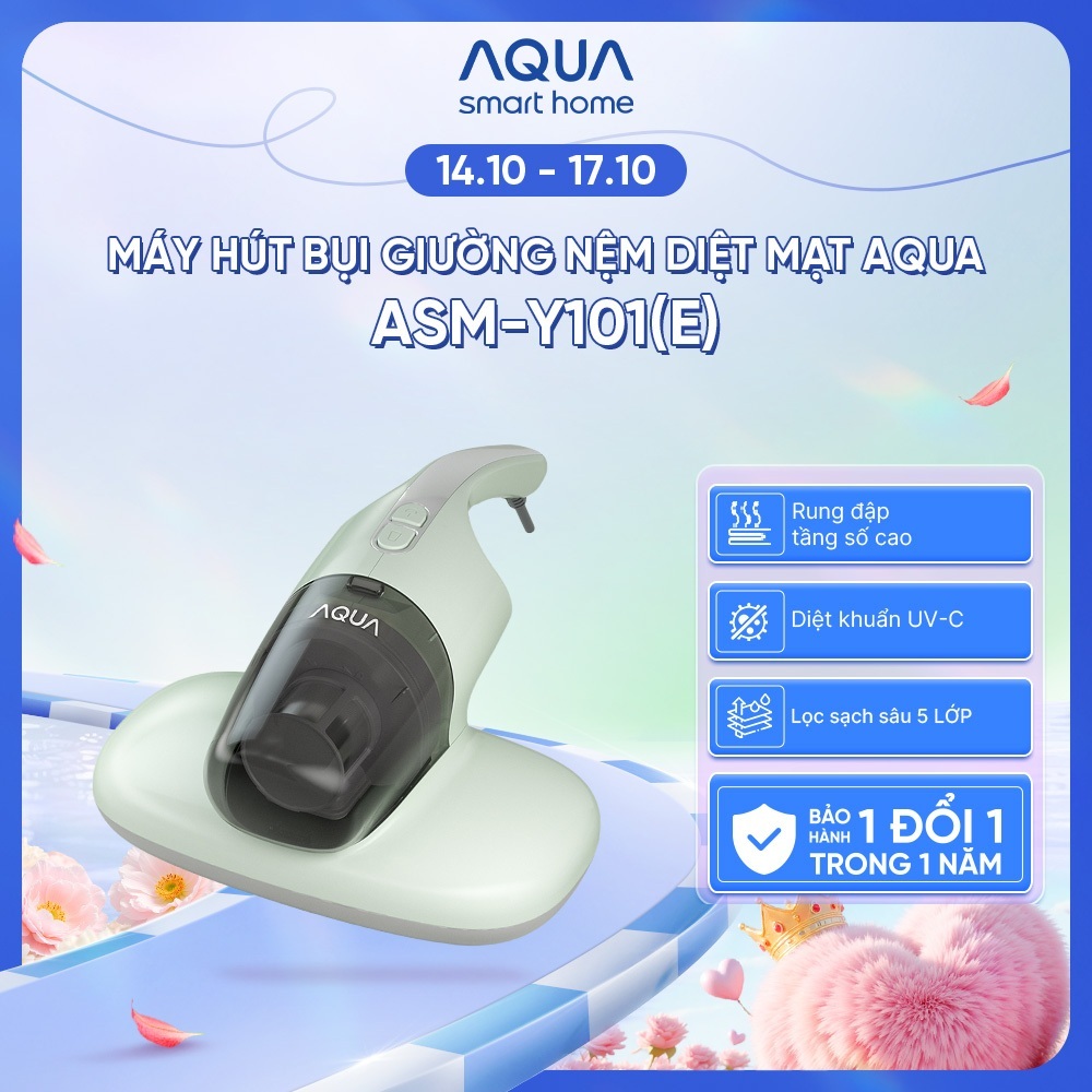 Máy hút bụi giường nệm AQUA ASM-Y101(E) công suất 300W, lực hút 8000PA, đèn UV diệt khuẩn - Bảo hành 1 đổi 1 trong 1 năm
