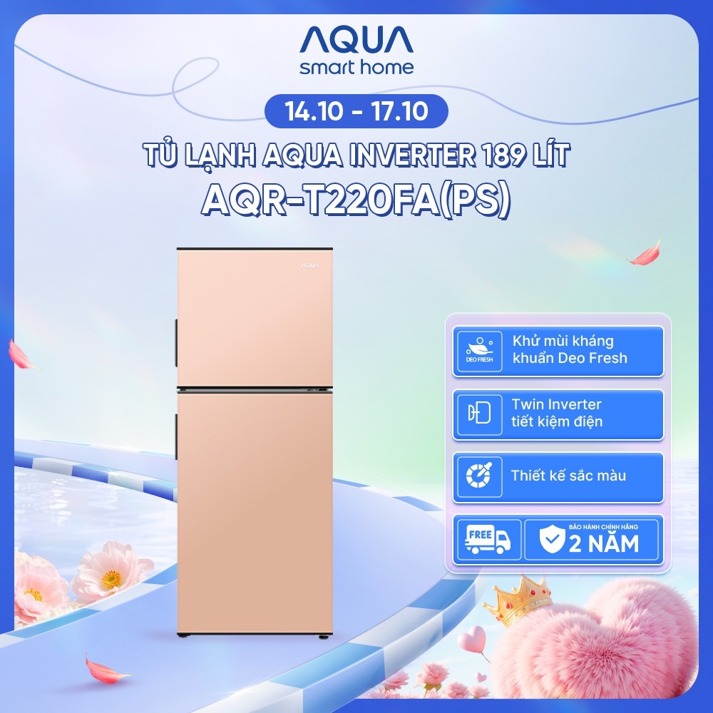 [SẢN PHẨM MỚI] Tủ Lạnh Aqua Inverter 189 lít Màu Hồng AQR-T220FA(PS) - Freeship toàn quốc - Giao hàng sau 5-7 ngày