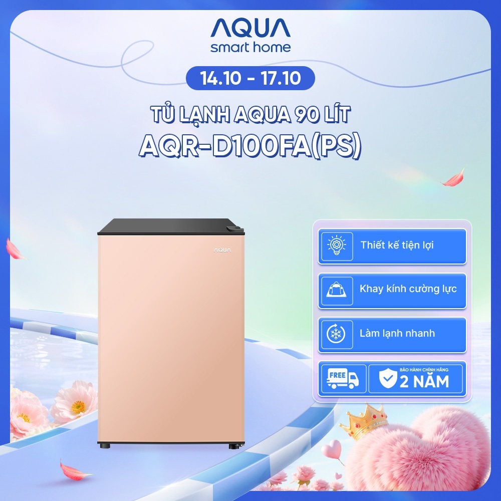 [SẢN PHẨM MỚI] Tủ lạnh mini Aqua 90 lít AQR-D100FA(PS) - Màu hồng nhạt - Freeship toàn quốc - Sẵn Hàng