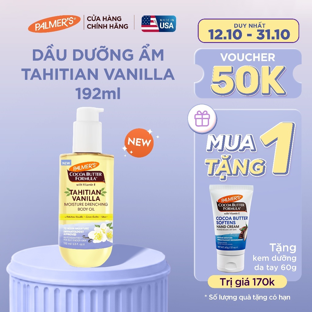 [Mới] Dầu Dưỡng Thể Toàn Thân Palmer's Tahitian Vanilla Body Oil 192ml - Dưỡng Ẩm 72h, Căng Bóng & Không Bết Dính