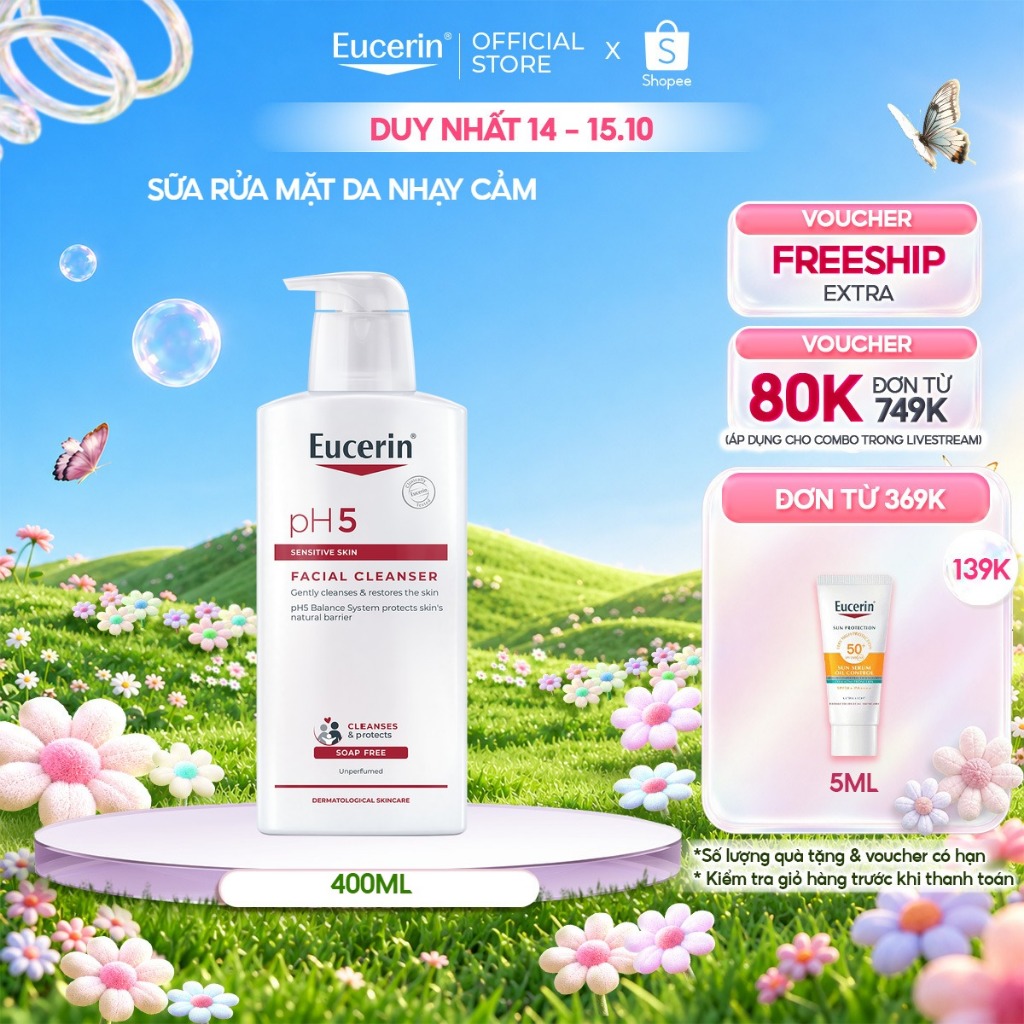 Sữa rửa mặt không gây kích ứng cho da nhạy cảm Eucerin pH5 Facial Cleanser 400ml | Skincare