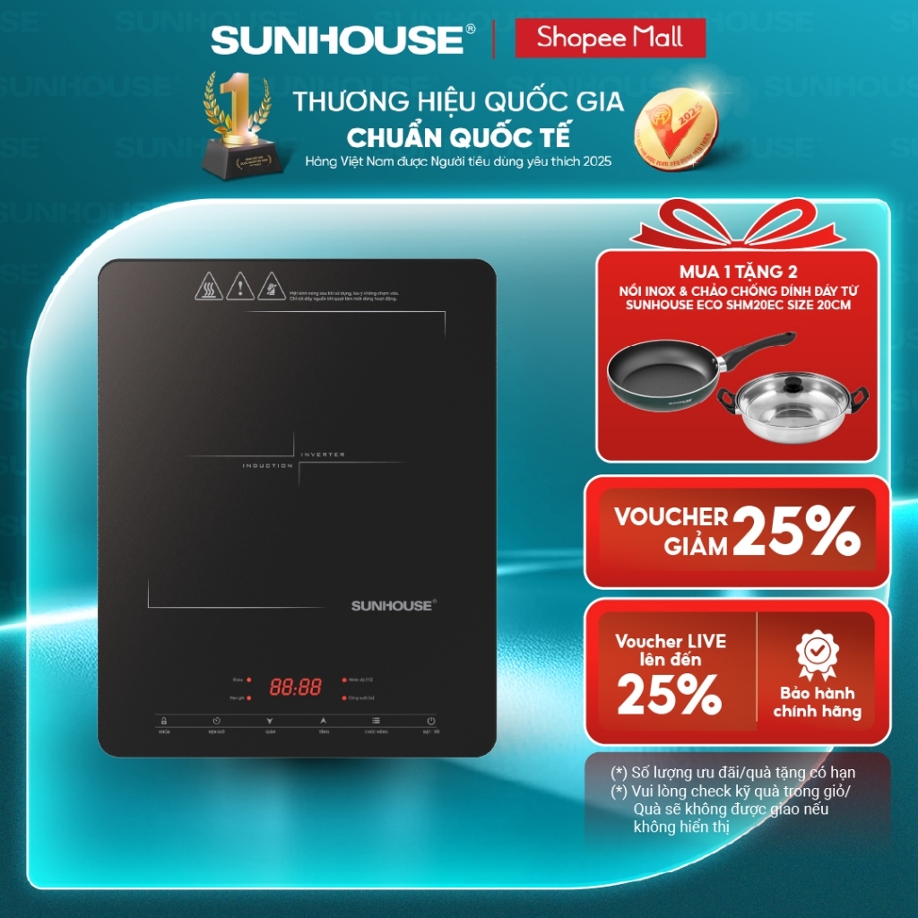 [Hot Deal] Bếp từ đơn cảm ứng Sunhouse SHD6807 - Mặt kính Crystal (Kanger) chịu nhiệt đến 800°C - Công suất 2000W