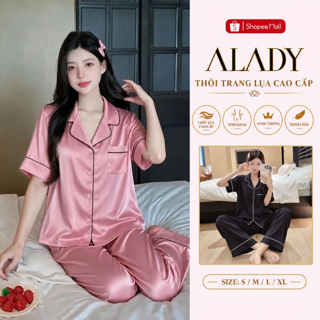 Bộ đồ ngủ nữ Pijama ALADY tay ngắn chất vải lụa Latin cao cấp - TN058