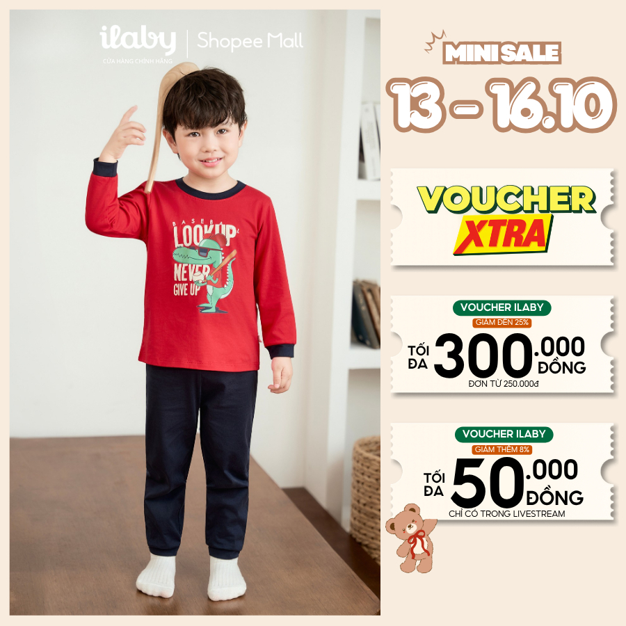 [GIÁ MỞ BÁN] Đồ bộ dài tay bé trai ILABY. set bộ mặc nhà dài tay in hình chất cotton co giãn thoáng mát [4148]