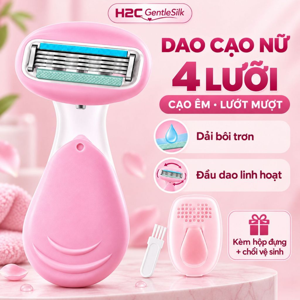 Dao cạo nữ H2C Gentlesilk, dao cạo bikini Venus spa 4 blades ( có che tên)