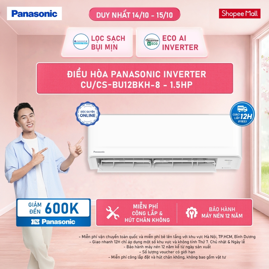 Điều hòa/Máy lạnh Panasonic Inverter CU/CS-BU12BKH-8 - 1.5HP - Một chiều