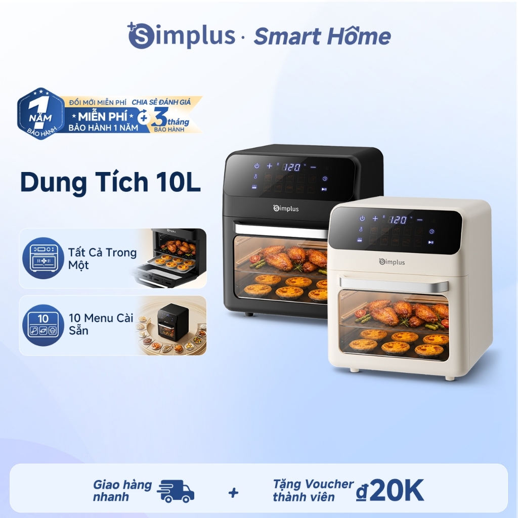 Simplus Lò nướng chiên không dầu đa năng Dung Tích 10L 80-200℃ Chiên không dầu Nướng Hâm nóng KQKX002