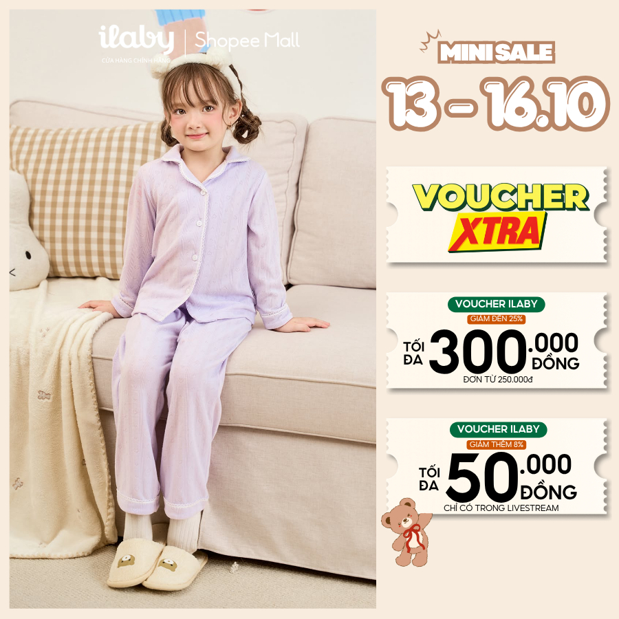 [GIÁ MỞ BÁN] Đồ bộ mặc nhà dài tay bé gái ILABY, pijama dài tay bé gái chất cotton thoáng mát, thiết kế basic [4219]