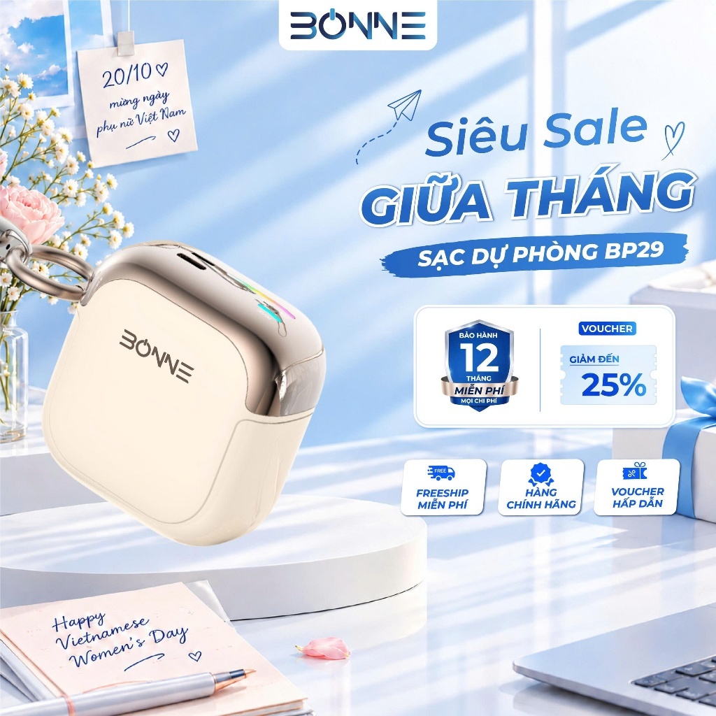 Sạc Dự Phòng Mini BP29 Chính Hãng BONNE TECH , Tích Hợp Dây Đeo Type C To L , Bảo hành 12 Tháng. | BigBuy360 - bigbuy360.vn