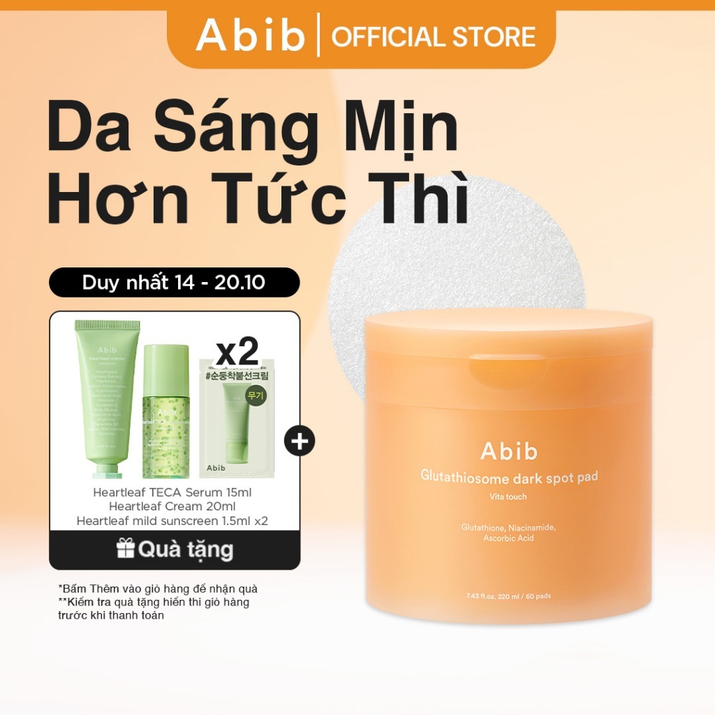 Toner pad dưỡng sáng, mờ thâm Abib Glutathiosome Dark Spot Pad Vita Touch 60 miếng