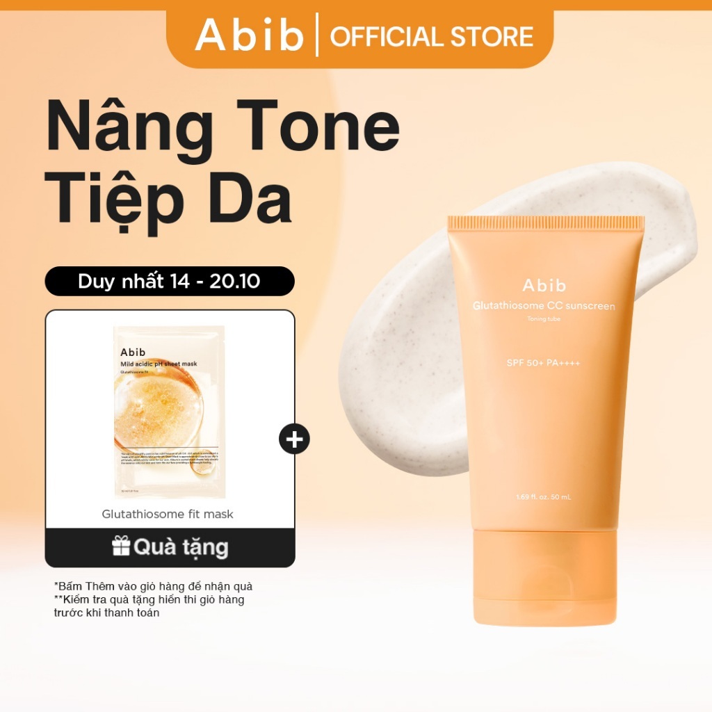 Kem chống nắng nâng tông thật da Abib Glutathiosome CC Sunscreen Toning tube SPF 50+ PA++++ 50ml