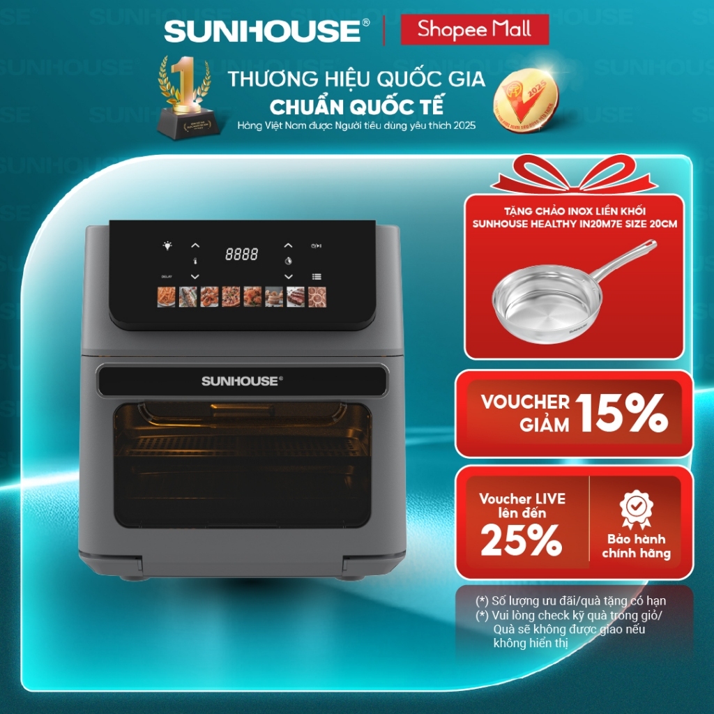 Nồi chiên không dầu 11L Sunhouse SHD4091 - Dung tích cực đại - 8 chương trình nấu cài sẵn -  Rapid Air 360