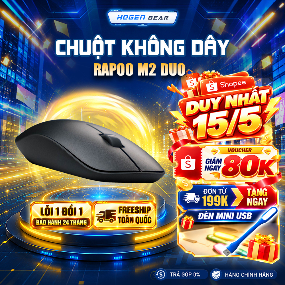 Chuột Không Dây Rapoo M2 Duo | Bluetooth 5.0 Wireless 2.4G | Click Không tiếng ồn | DPI 4000 | BH 24 Tháng