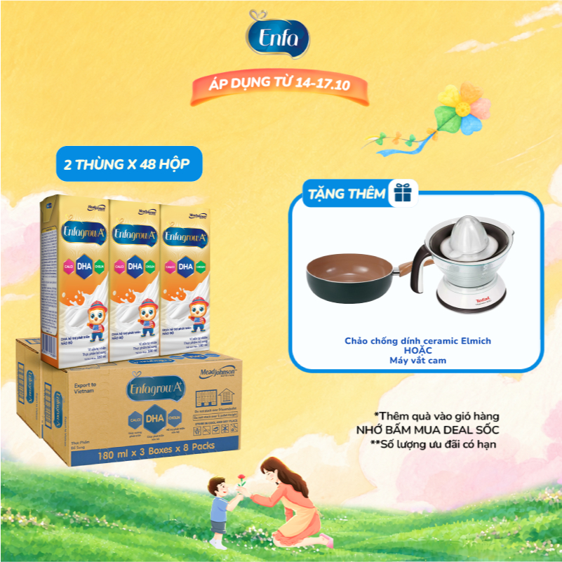 Combo 2 Thùng 24 Hộp Sữa Pha Sẵn Enfagrow A+ 180ml với DHA Hỗ Trợ Phát Triển Não Bộ Cho Trẻ