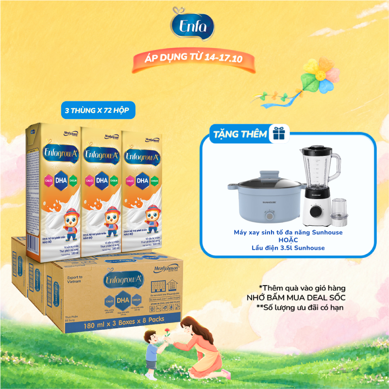 Combo 3 Thùng 24 Hộp Sữa Pha Sẵn Enfagrow A+ 180ml với DHA Hỗ Trợ Phát Triển Não Bộ Cho Trẻ