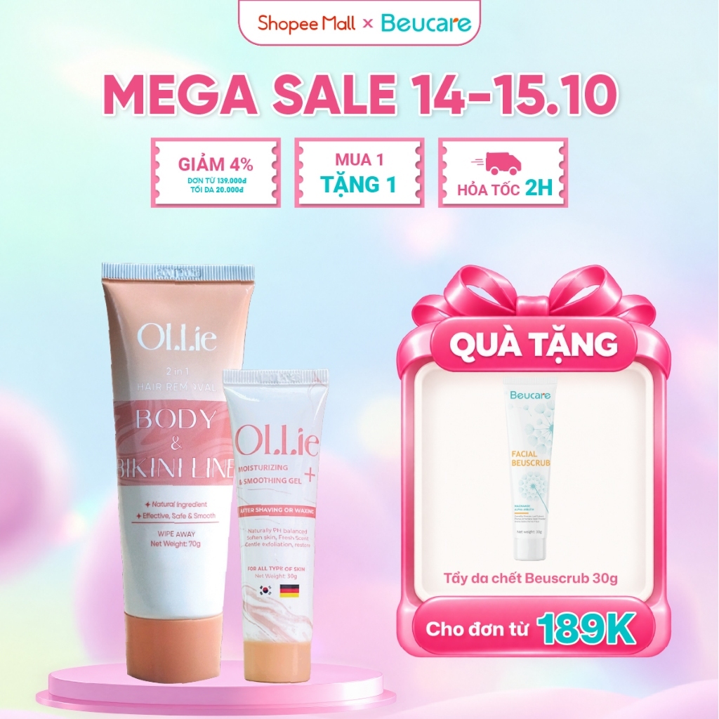 Combo kem tẩy lông và kem dưỡng Ollie tẩy vùng kín, nách, tay, chân , an toàn không đau rát,dưỡng da phù hợp mọi loại da