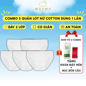 (CHE TÊN) Set 5 Quần Lót Nữ Cotton Dùng 1 Lần Đáy 2 Lớp, Quần Lót Du Lịch Cotton Thoáng Khí