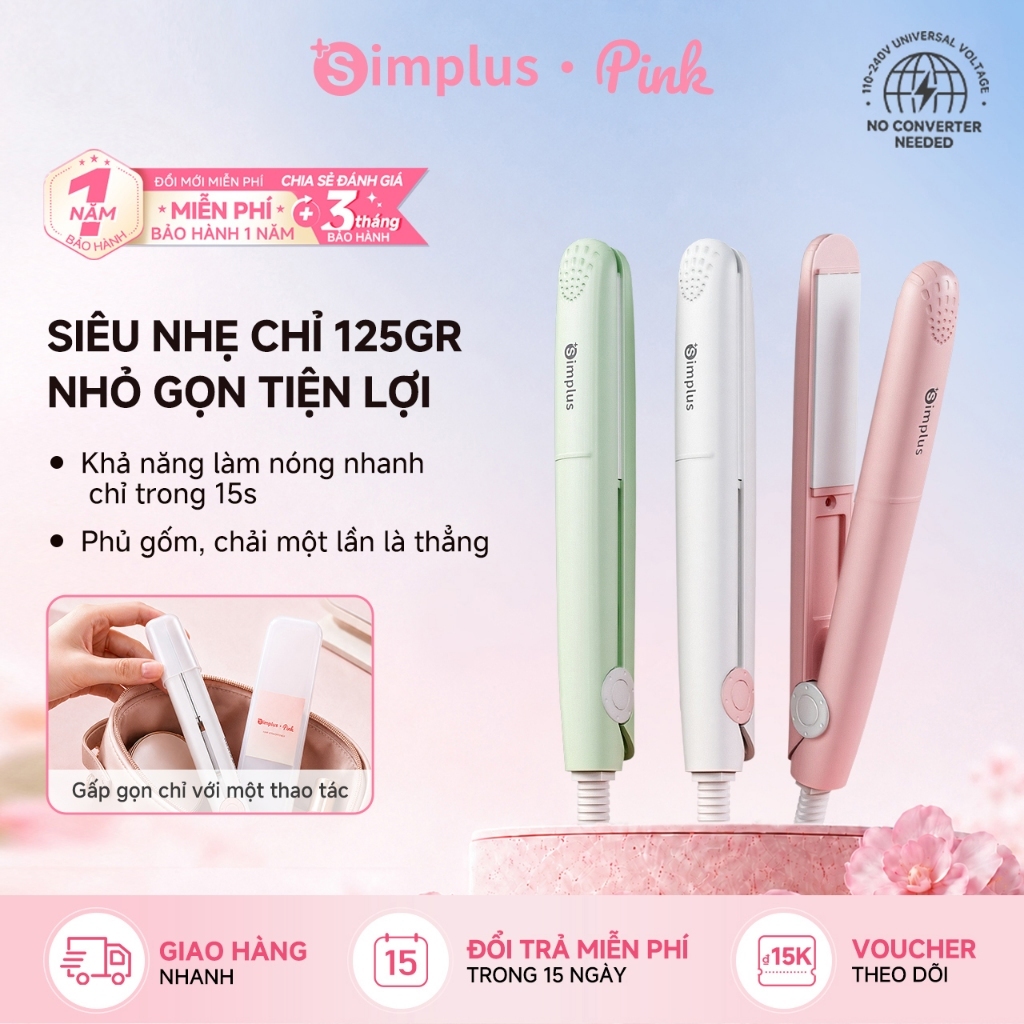 Máy duỗi tóc Simplus Mini Siêu Nhẹ, Bảng Gốm, Nhiệt Nhanh, Làm Xoăn và Duỗi, Phù Hợp Tóc Nam Ngắn, Công Suất ThấpZFBA013