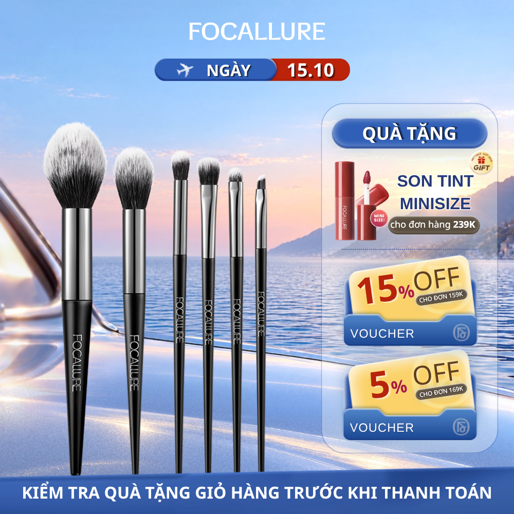 FOCALLURE Bộ cọ trang điểm 6 cây cọ phấn phủ, má hồng, màu mắt