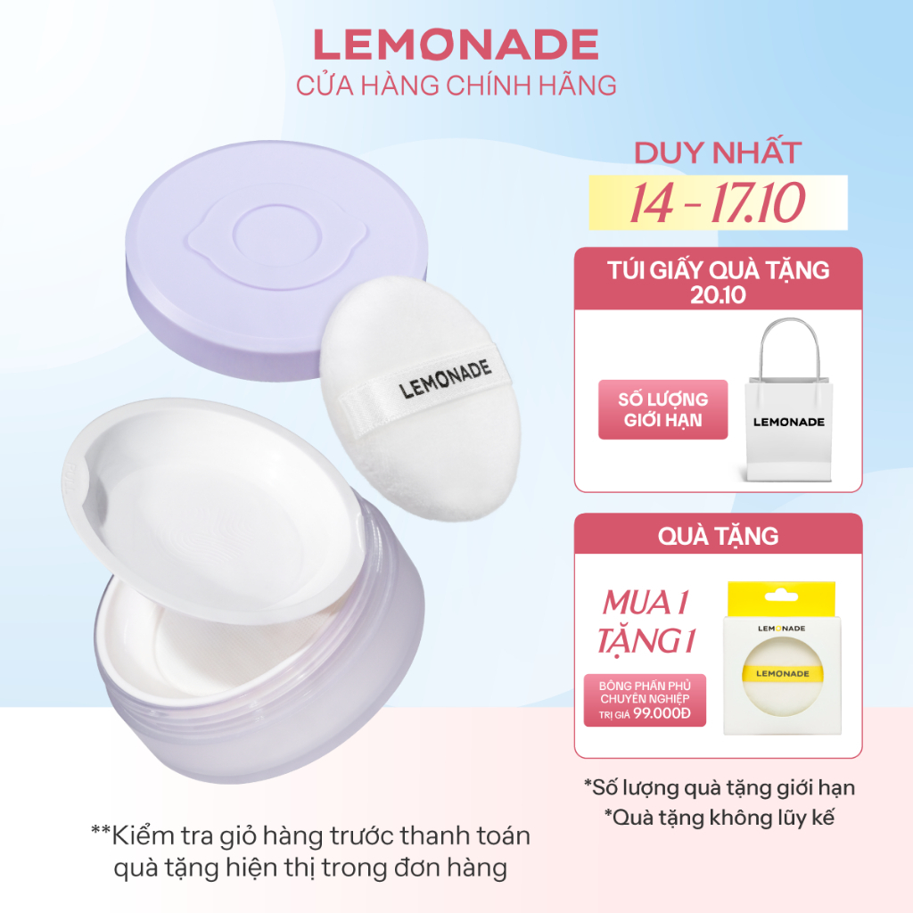 Phấn phủ mỏng nhẹ kiềm dầu thuần chay chống nắng Lemonade Supermatte NoMakeup Loose Powder 9g