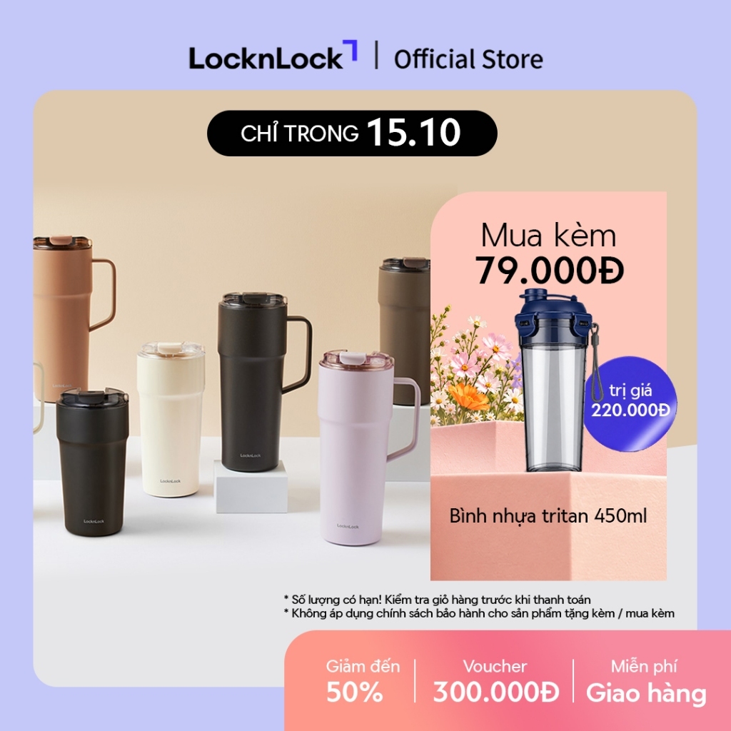 Bình giữ nhiệt LocknLock Metro Cafe Tumbler 650ml / 500ml / 750ml bằng thép không gỉ 304 phủ sứ kèm dây xách