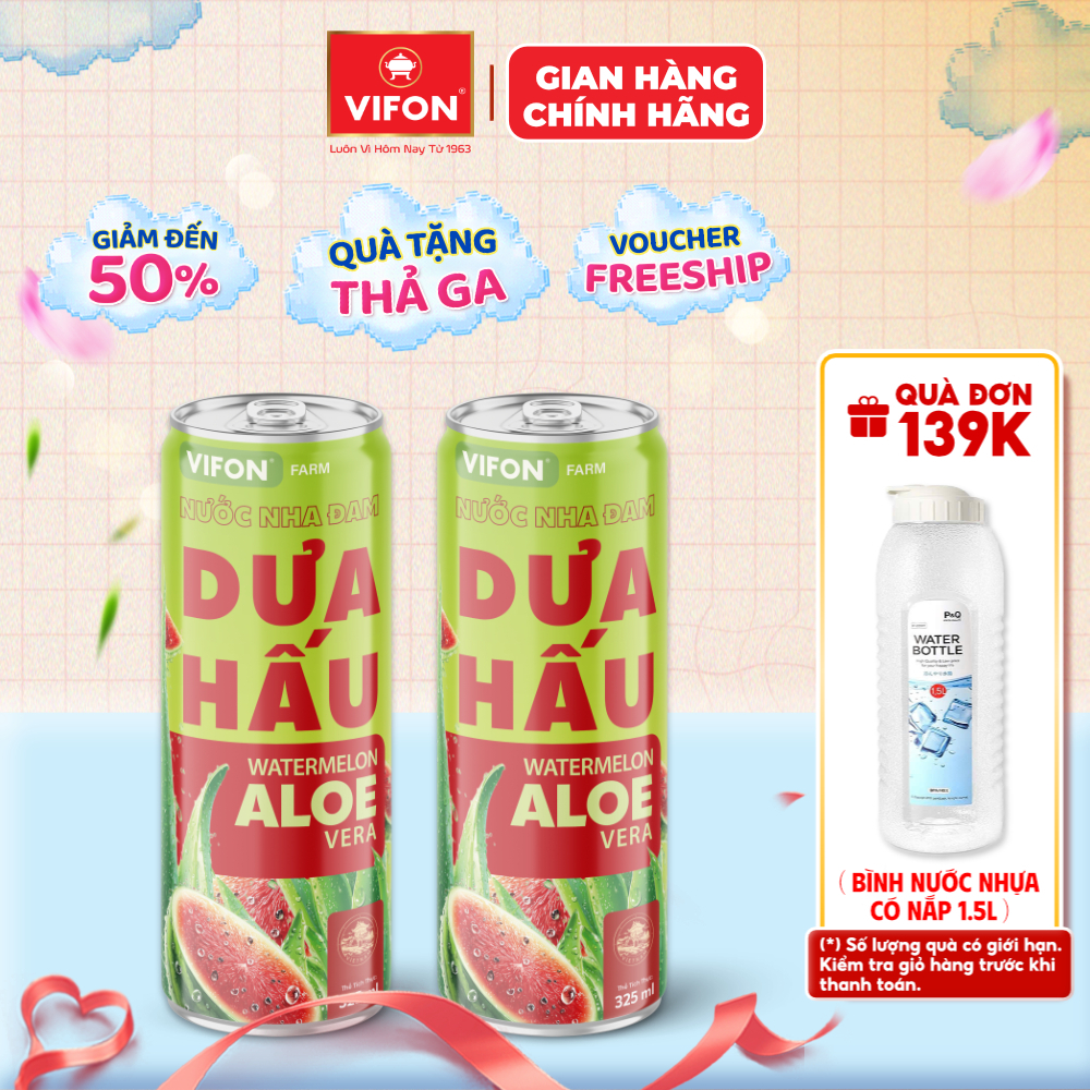 [Chọn Vị] Combo 2 Lon Nước Nha Đam VIFON FARM 325ml – Vị Dưa Hấu, Vị Ổi Hồng Thơm Ngọt Thanh Mát