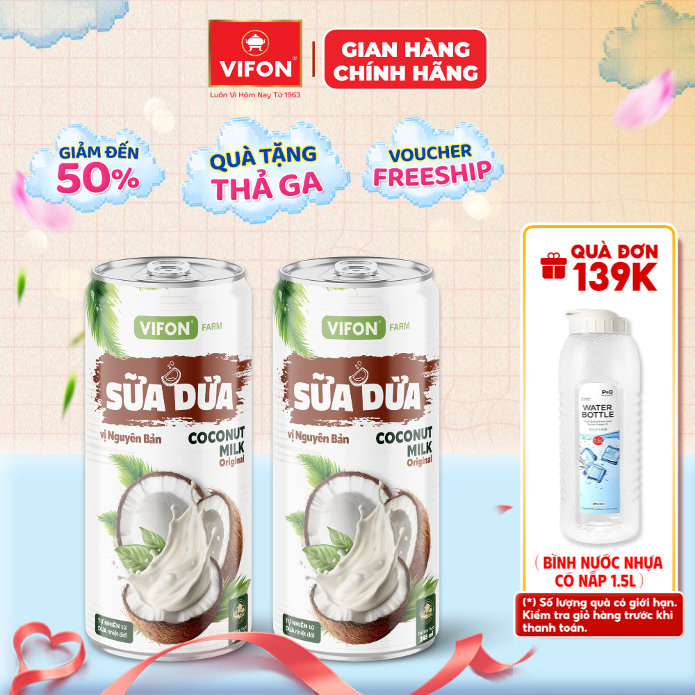 [Combo 2 Lon] Sữa Dừa Vị Nguyên Bản VIFON FARM 245ml  - Thanh Mát, Ngọt Dịu, Vị Dừa Tự Nhiên