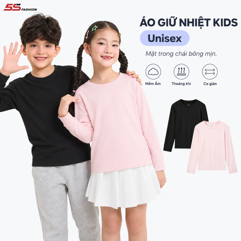 Áo Giữ Nhiệt Kids Bé Trai, Bé Gái 5S FASHION Cổ Tròn, Co Giãn, Mềm Ấm, Thoáng Khí K0AGN26049