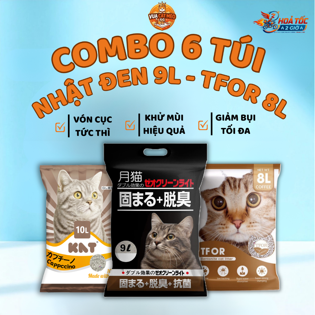 [BAO 6 TÚI 9L ] Cát vệ sinh cho mèo Nhật Đen Túi 9L, Cát TFOR 8L, Cát MIN 10L – Chất Lượng Nhất, An Toàn Cho Mèo