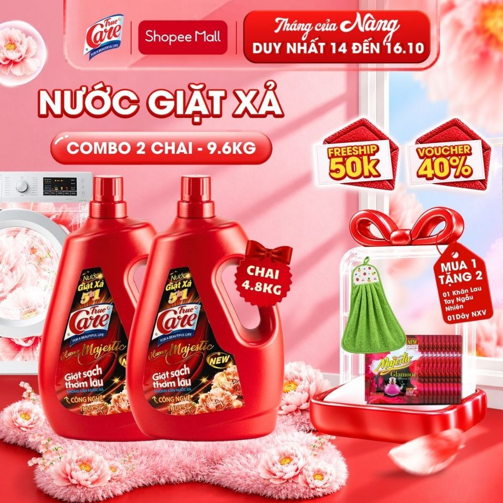 Combo 2 Chai 4.8Kg Nước Giặt Xả True Care 5in1 (Tổng 9.6kg/2Chai)