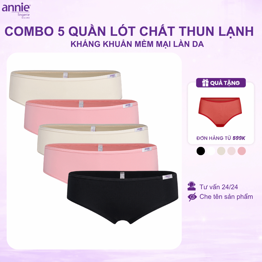 Combo 5 quần lót nữ thun lạnh lưng cao annie QE4535 mềm mại, thoáng mát, vải lót cotton thấm hút mồ hôi tốt