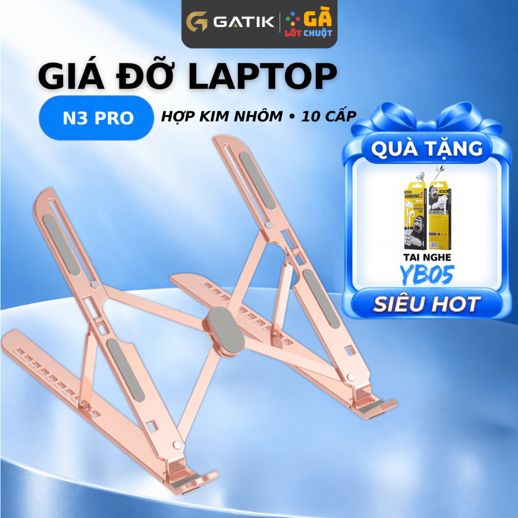 Giá đỡ laptop hợp kim nhôm 14/15/16 inch, gấp gọn điều chỉnh 7 cấp, đệm silicone
