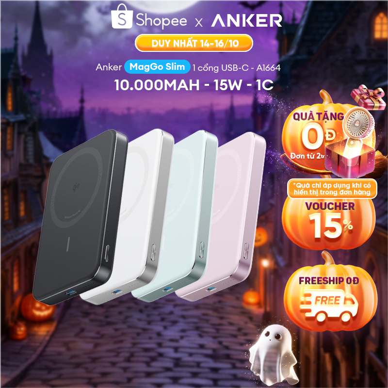 Sạc Dự Phòng Từ Tính Anker MagGo 10.00mAh 15W | Đạt chuẩn Qi2 | Siêu mỏng nhẹ | Cho iP12 trở lên - A1664