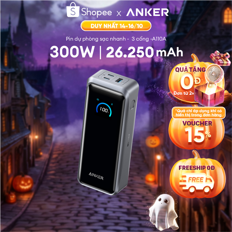 Sạc dự phòng Anker Prime 26.250mAh 300W | 3 cổng 2C1A | Hỗ trợ màn hình & App | Dành cho Laptop, ịPhone - A110A