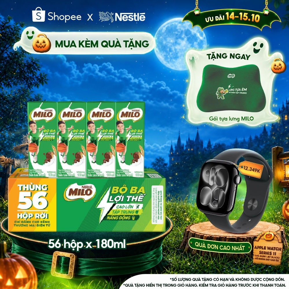 [Phiên bản ống hút 4 chiều] Thùng Sữa lúa mạch Nestle MILO không màng co 56 hộp 180 ml