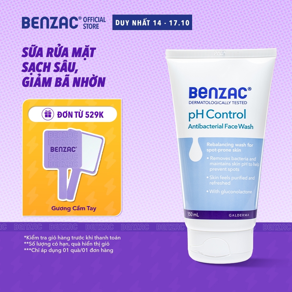 Sữa rửa mặt giúp diệt khuẩn & cân bằng pH cho da mụn BENZAC pH Control Antibacterial Wash 150ml